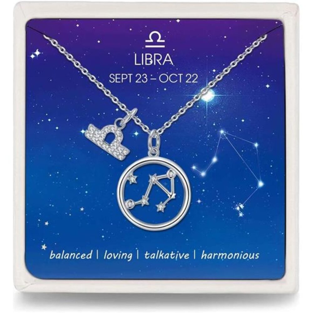 Zodiac Necklace Sterling Silver 12 Constellation Horoscope Pendant Astrology